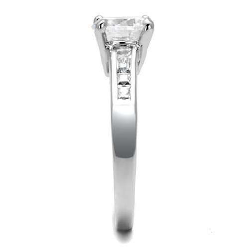 3W1341 - Rhodium Brass Ring with AAA Grade CZ  in Clear-3