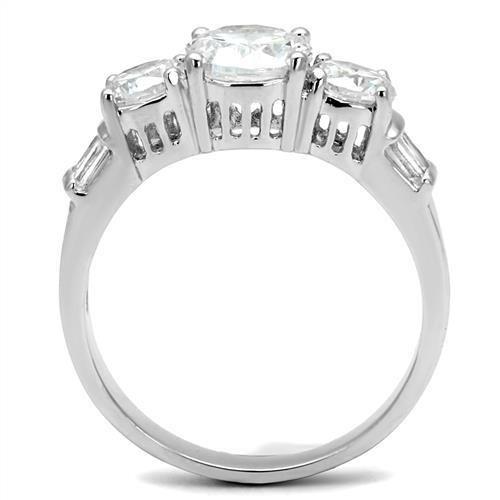 3W1343 - Rhodium Brass Ring with AAA Grade CZ  in Clear-2