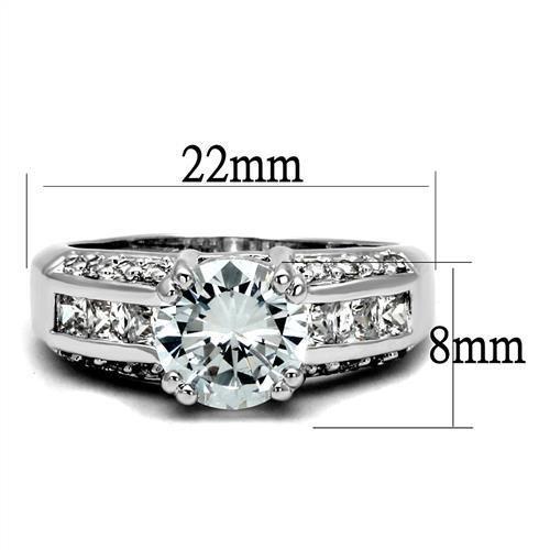 3W1344 - Rhodium Brass Ring with AAA Grade CZ  in Clear-1