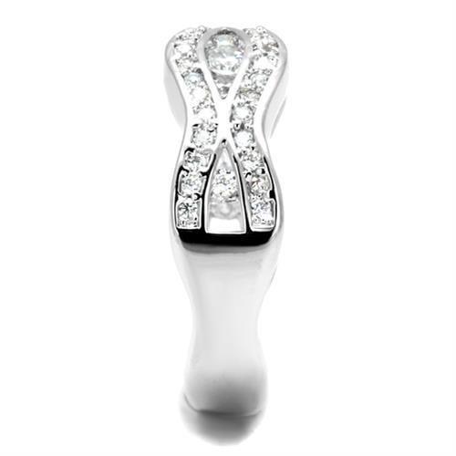 3W1345 - Rhodium Brass Ring with AAA Grade CZ  in Clear-3