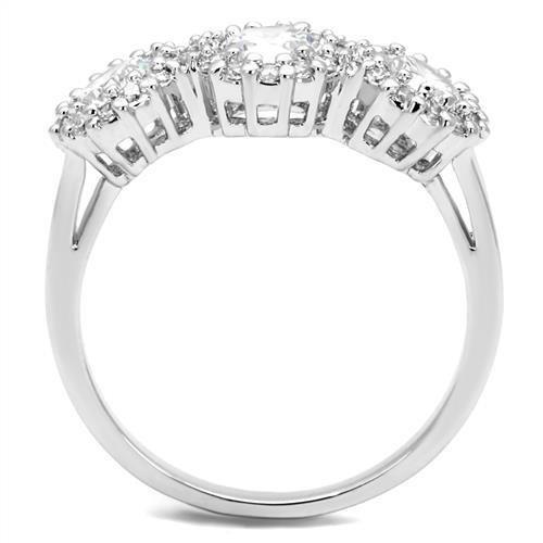 3W1347 - Rhodium Brass Ring with AAA Grade CZ  in Clear-2