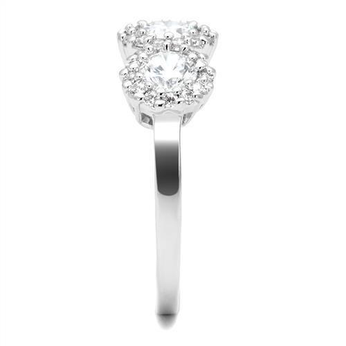 3W1347 - Rhodium Brass Ring with AAA Grade CZ  in Clear-3