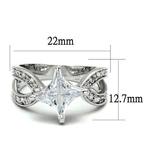 3W1350 - Rhodium Brass Ring with AAA Grade CZ  in Clear-1
