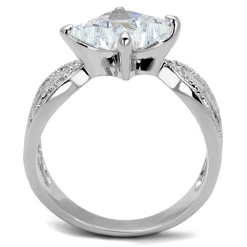 3W1350 - Rhodium Brass Ring with AAA Grade CZ  in Clear-2