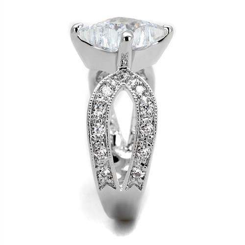 3W1350 - Rhodium Brass Ring with AAA Grade CZ  in Clear-3