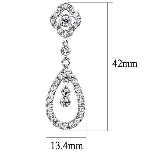 3W1351 - Rhodium Brass Earrings with AAA Grade CZ  in Clear-1