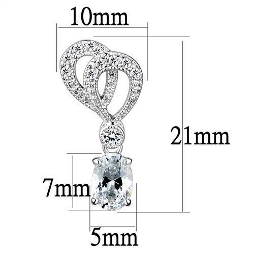 3W1355 - Rhodium Brass Earrings with AAA Grade CZ  in Clear-1