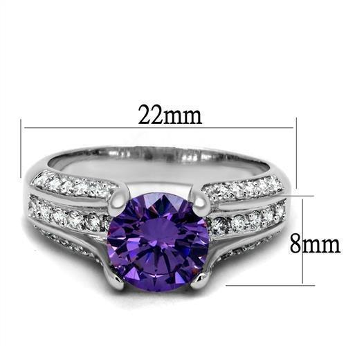 3W1359 - Rhodium Brass Ring with AAA Grade CZ  in Amethyst-1
