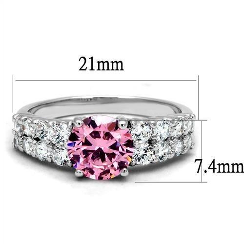 3W1361 - Rhodium Brass Ring with AAA Grade CZ  in Rose-1