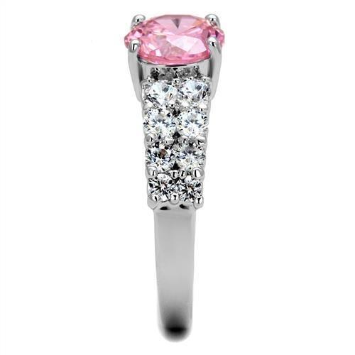 3W1361 - Rhodium Brass Ring with AAA Grade CZ  in Rose-3