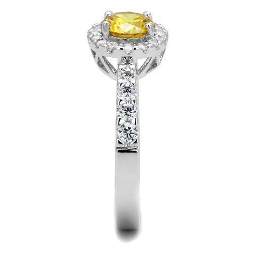 3W1362 - Rhodium Brass Ring with AAA Grade CZ  in Topaz-3