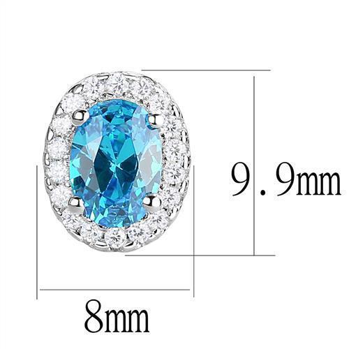 3W1369 - Rhodium 925 Sterling Silver Earrings with Synthetic Spinel in London Blue-1