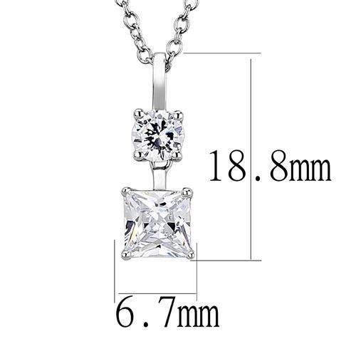 3W1374 - Rhodium 925 Sterling Silver Chain Pendant with AAA Grade CZ  in Clear-1
