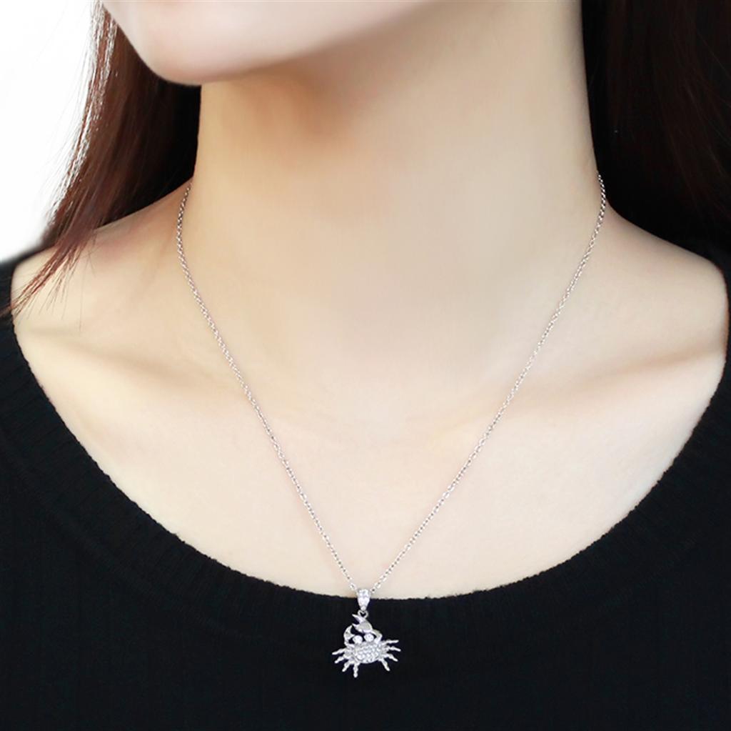 3W1377 - Rhodium 925 Sterling Silver Chain Pendant with AAA Grade CZ  in Clear-2