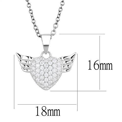 3W1378 - Rhodium 925 Sterling Silver Chain Pendant with AAA Grade CZ  in Clear-1