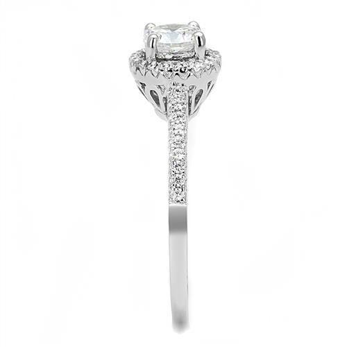 3W1386 - Rhodium 925 Sterling Silver Ring with AAA Grade CZ  in Clear-3