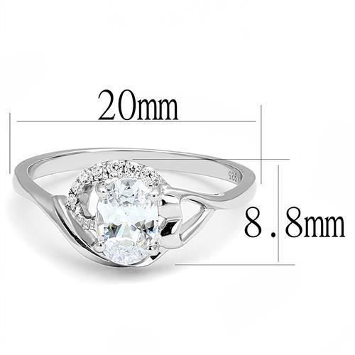 3W1388 - Rhodium 925 Sterling Silver Ring with AAA Grade CZ  in Clear-1