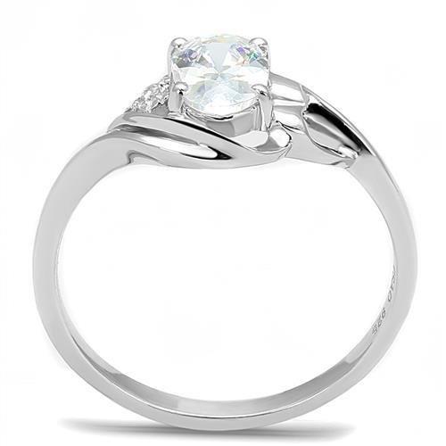 3W1388 - Rhodium 925 Sterling Silver Ring with AAA Grade CZ  in Clear-2