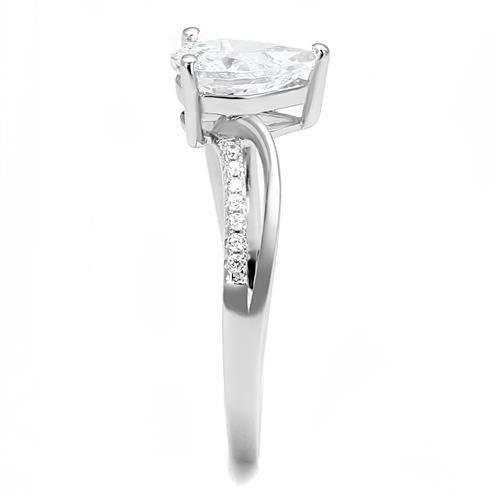3W1389 - Rhodium 925 Sterling Silver Ring with AAA Grade CZ  in Clear-3