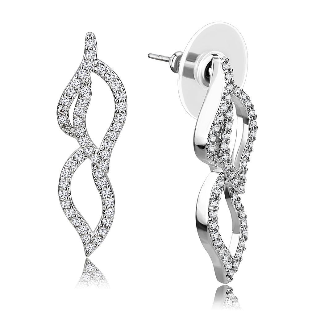 3W1418 - Rhodium Brass Jewelry Sets with AAA Grade CZ  in Clear-3