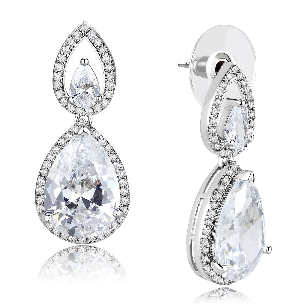3W1427 - Rhodium Brass Jewelry Sets with AAA Grade CZ  in Clear-3