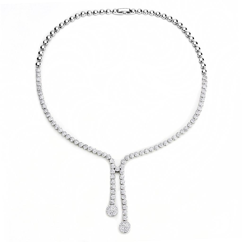 3W1428 - Rhodium Brass Jewelry Sets with AAA Grade CZ  in Clear-1
