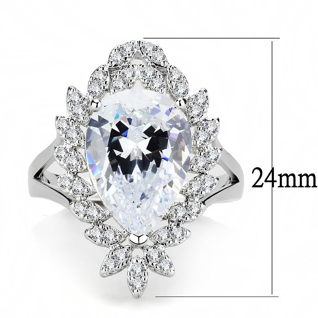 3W1435 - Rhodium Brass Ring with AAA Grade CZ  in Clear-1