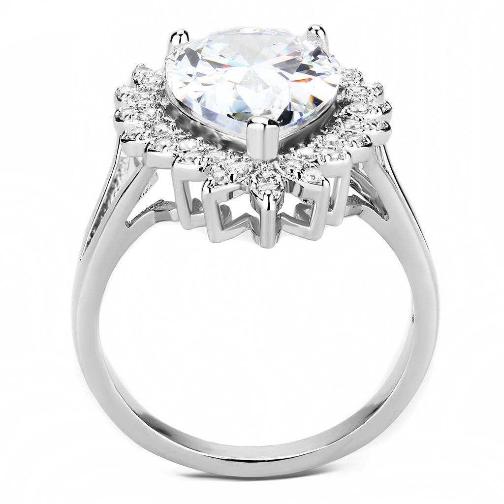 3W1435 - Rhodium Brass Ring with AAA Grade CZ  in Clear-2