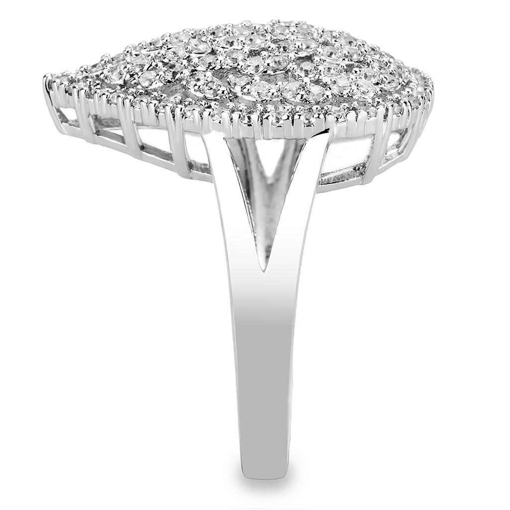 3W1436 - Rhodium Brass Ring with AAA Grade CZ  in Clear-3