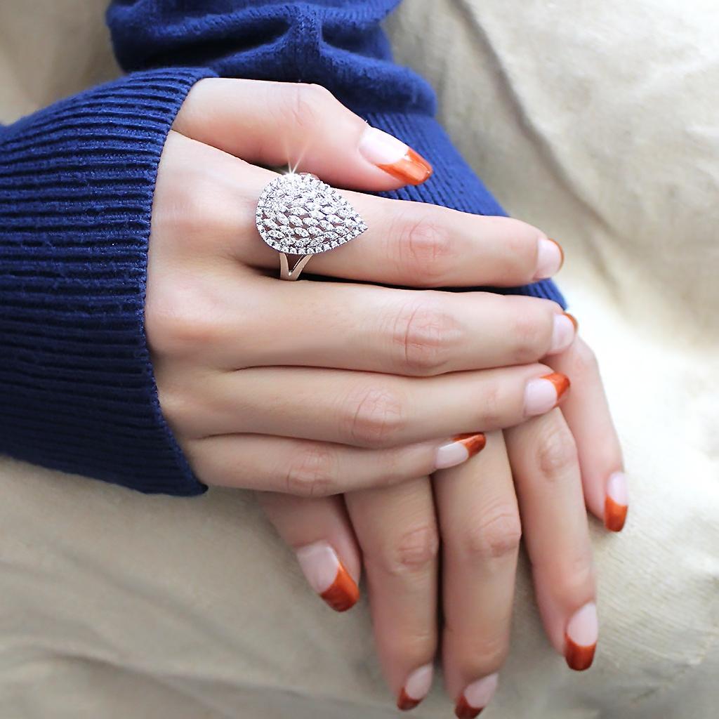 3W1436 - Rhodium Brass Ring with AAA Grade CZ  in Clear-4