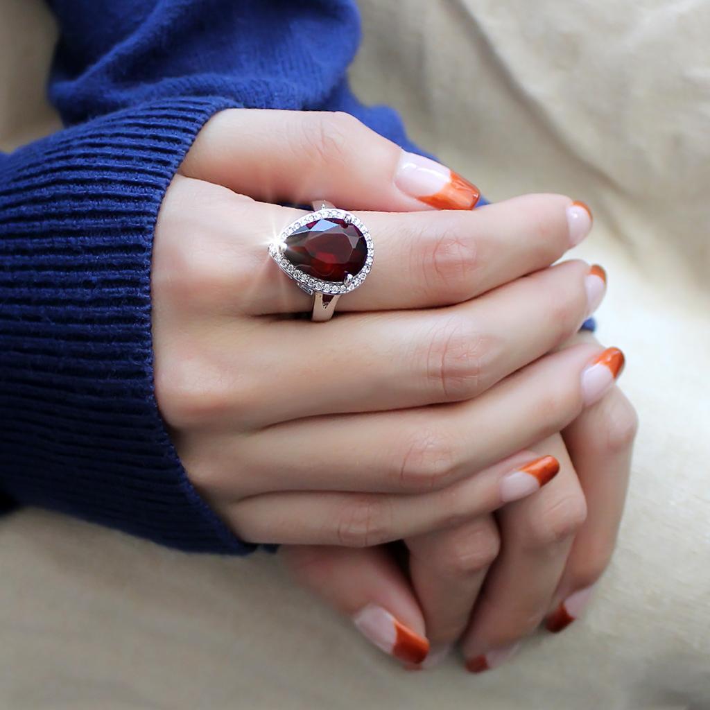 3W1438 - Rhodium Brass Ring with Synthetic Synthetic Glass in Siam-4