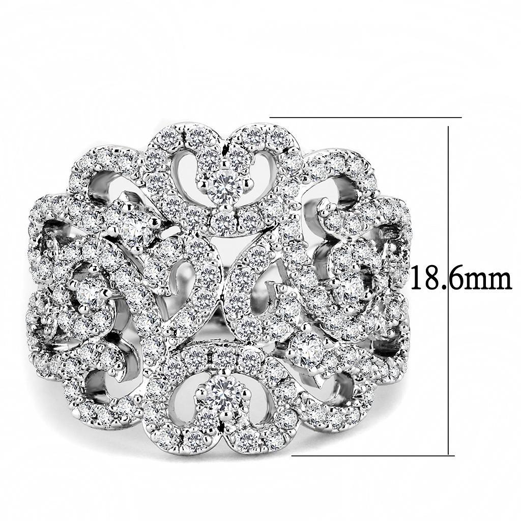 3W1439 - Rhodium Brass Ring with AAA Grade CZ  in Clear-1