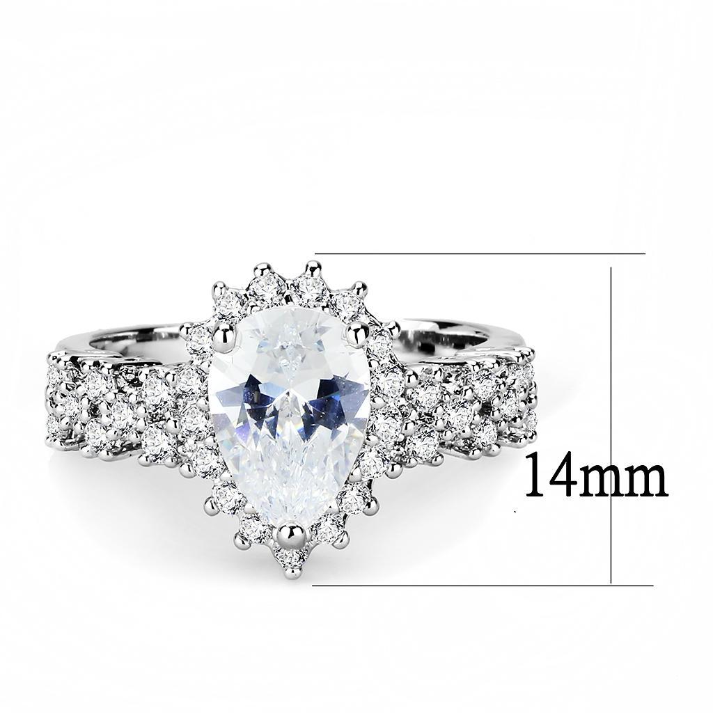 3W1442 - Rhodium Brass Ring with AAA Grade CZ  in Clear-1