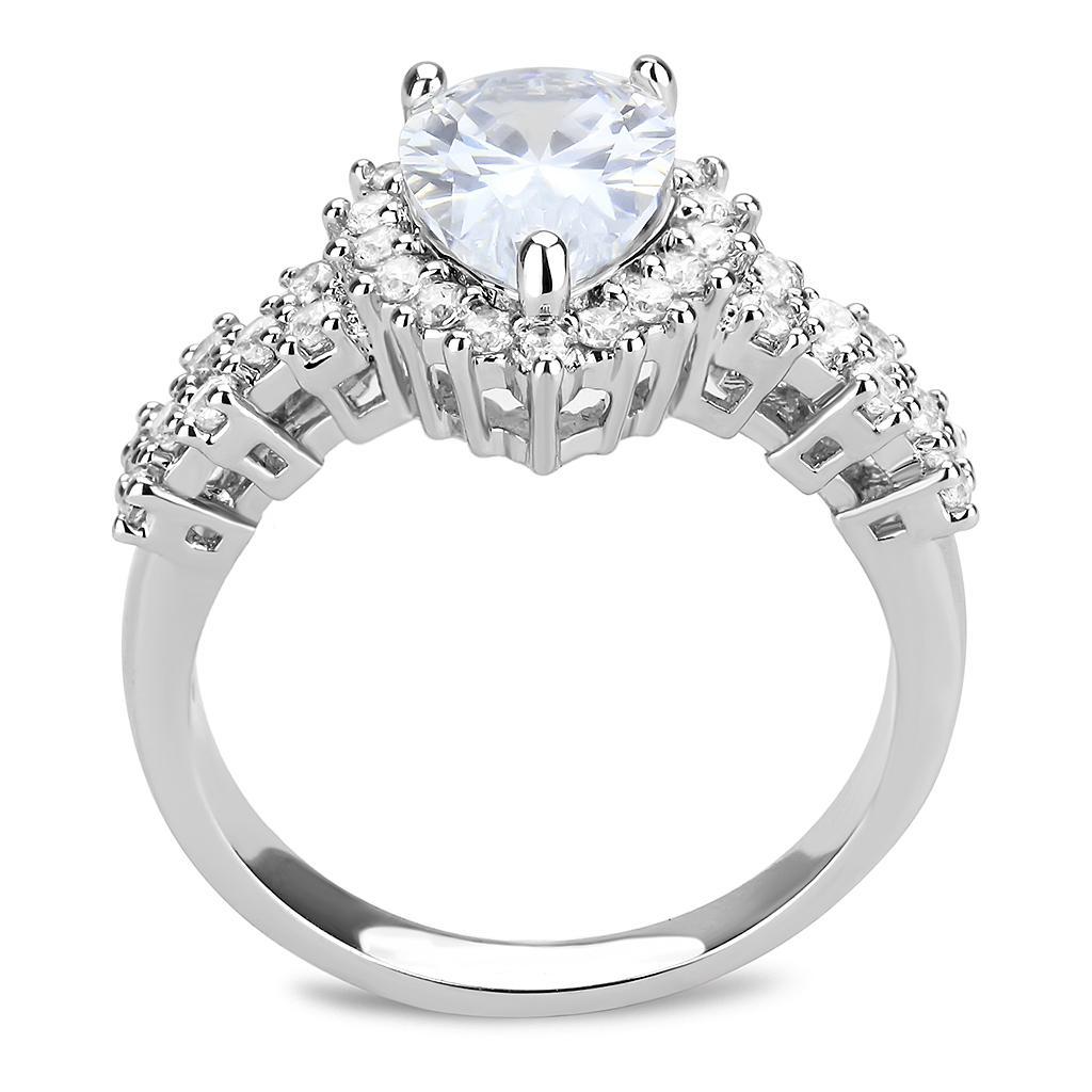 3W1442 - Rhodium Brass Ring with AAA Grade CZ  in Clear-2