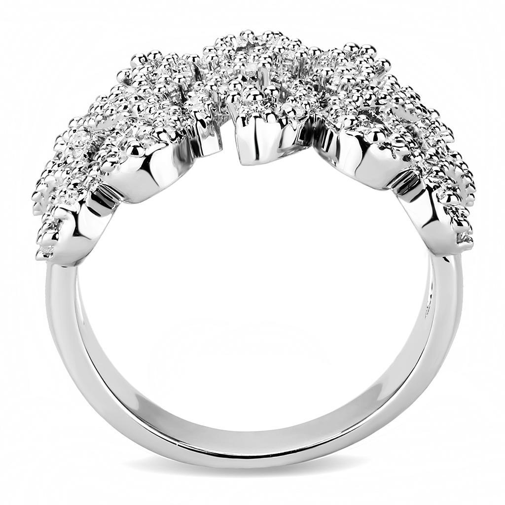 3W1443 - Rhodium Brass Ring with AAA Grade CZ  in Clear-2