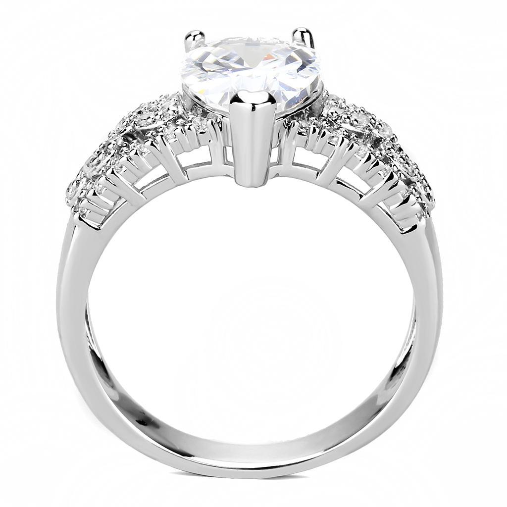 3W1444 - Rhodium Brass Ring with AAA Grade CZ  in Clear-2