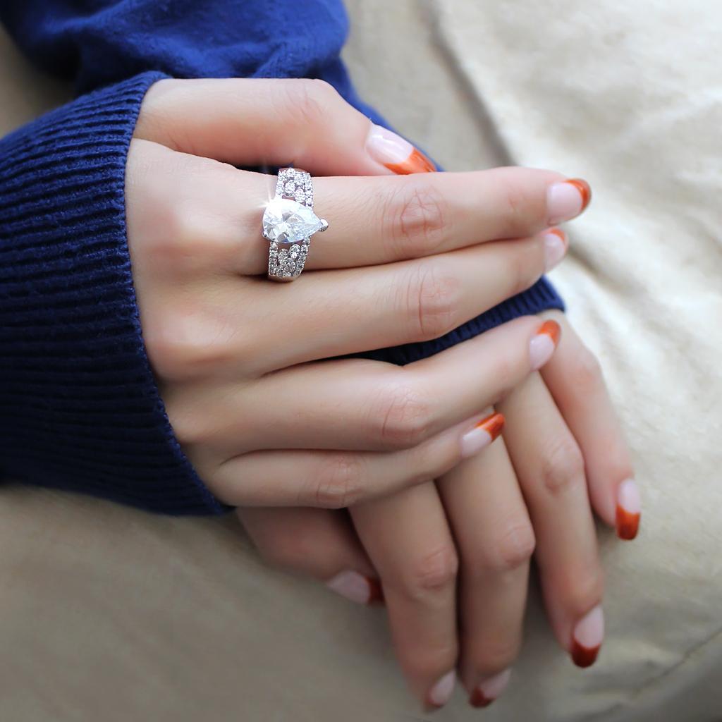 3W1444 - Rhodium Brass Ring with AAA Grade CZ  in Clear-4
