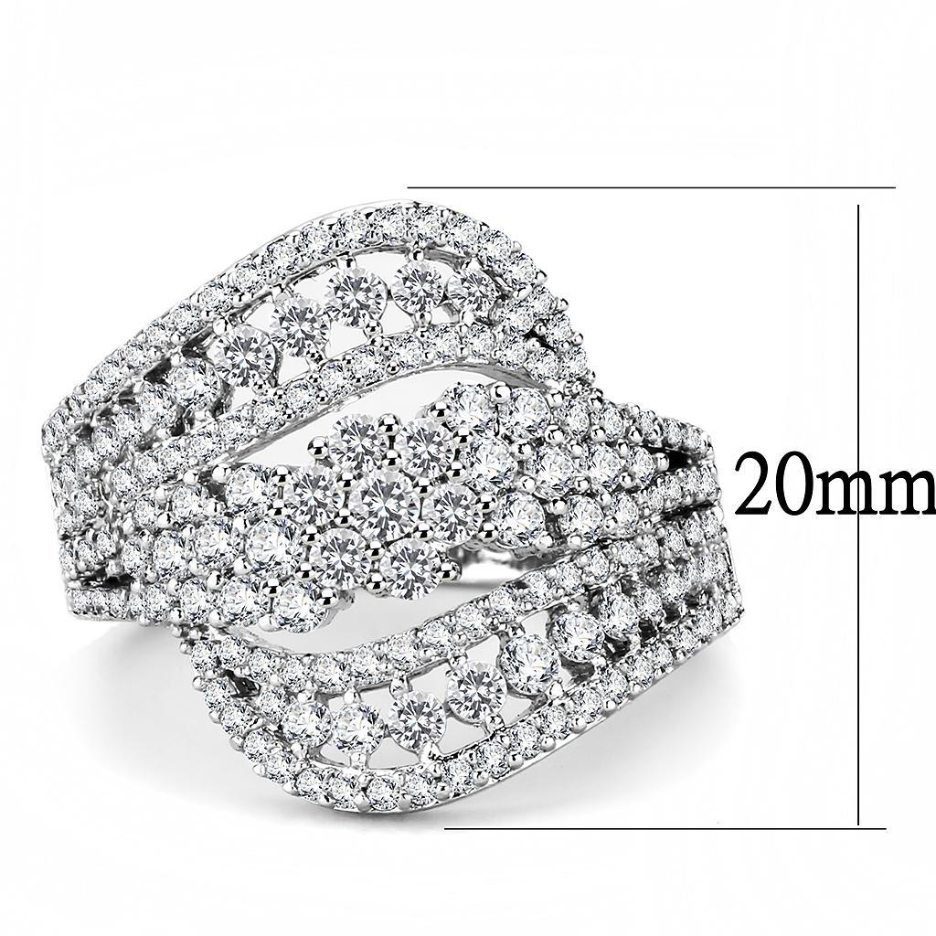 3W1445 - Rhodium Brass Ring with AAA Grade CZ  in Clear-1