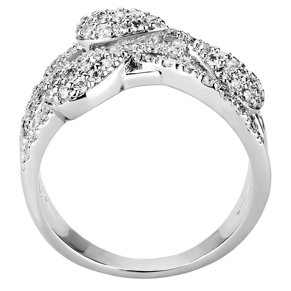 3W1446 - Rhodium Brass Ring with AAA Grade CZ  in Clear-2
