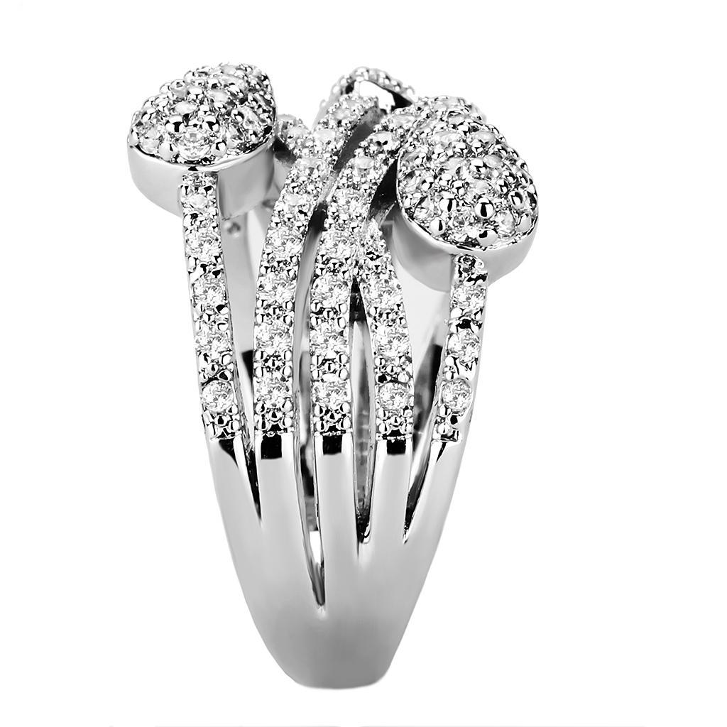 3W1446 - Rhodium Brass Ring with AAA Grade CZ  in Clear-3