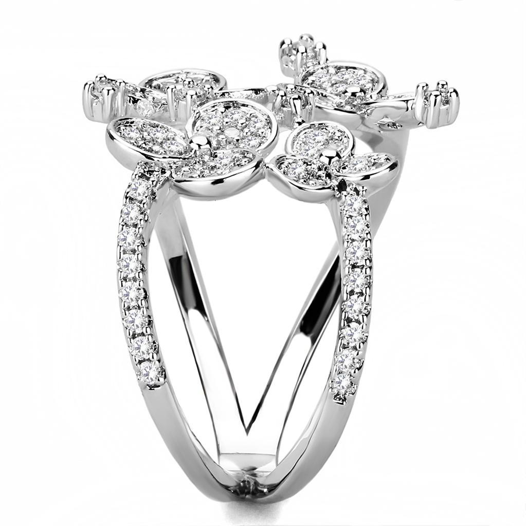 3W1447 - Rhodium Brass Ring with AAA Grade CZ  in Clear-3