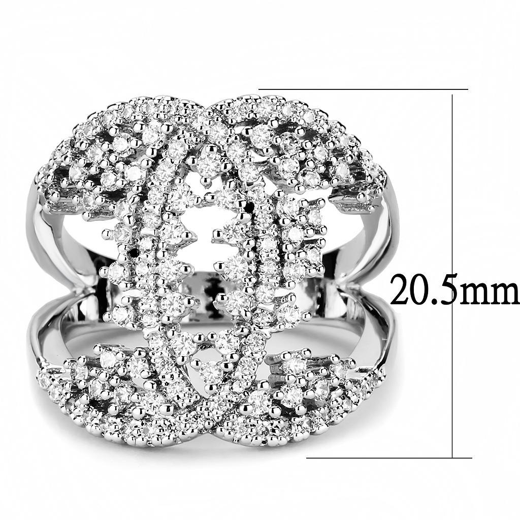 3W1448 - Rhodium Brass Ring with AAA Grade CZ  in Clear-1