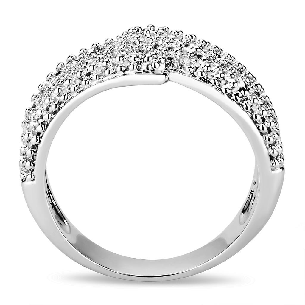 3W1449 - Rhodium Brass Ring with AAA Grade CZ  in Clear-2