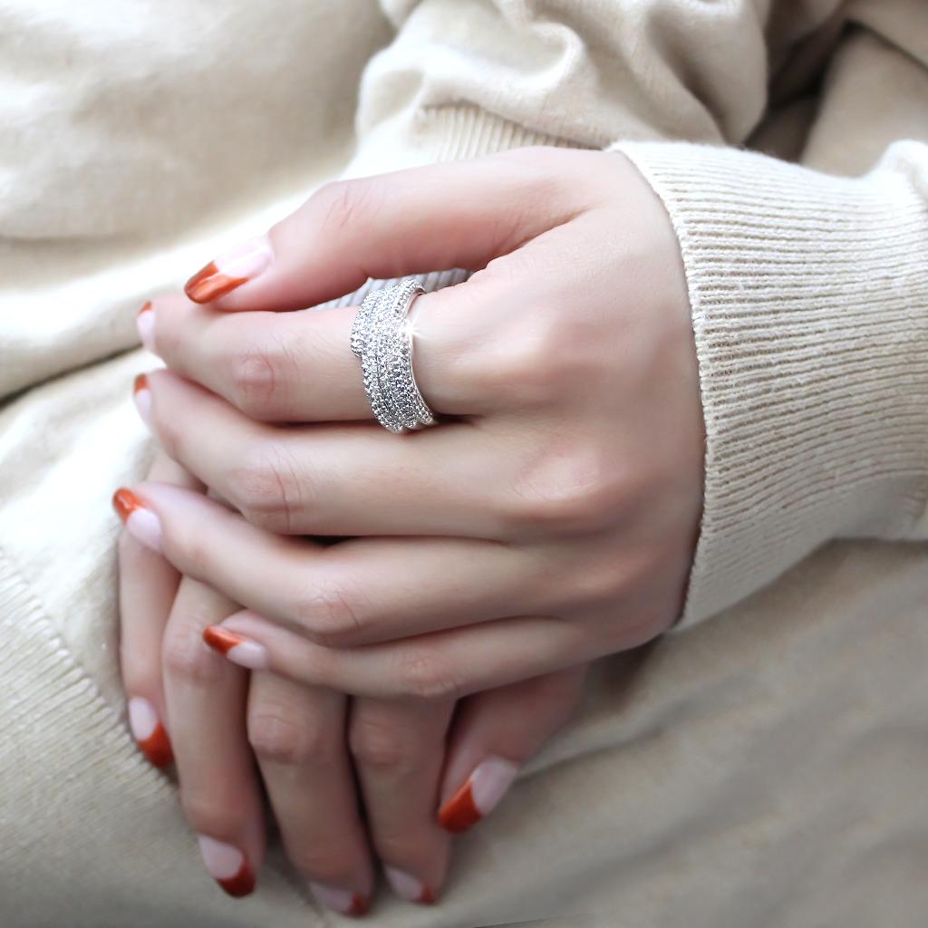 3W1449 - Rhodium Brass Ring with AAA Grade CZ  in Clear-4