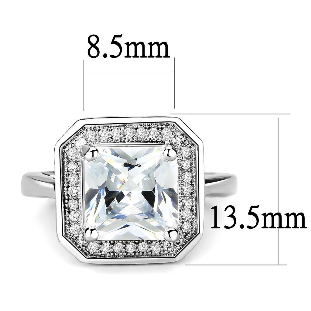 3W1451 - Rhodium Brass Ring with AAA Grade CZ  in Clear-1