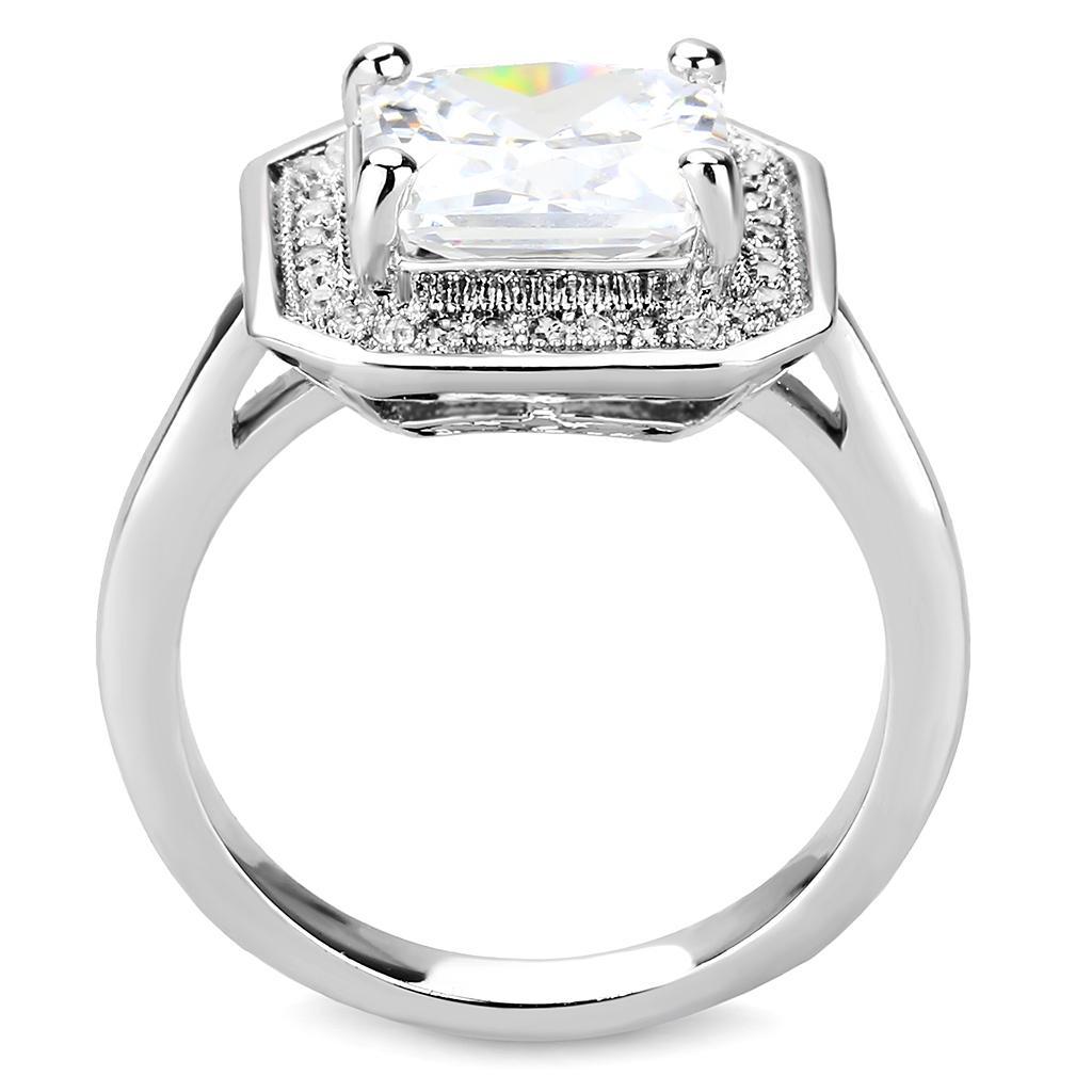 3W1451 - Rhodium Brass Ring with AAA Grade CZ  in Clear-2