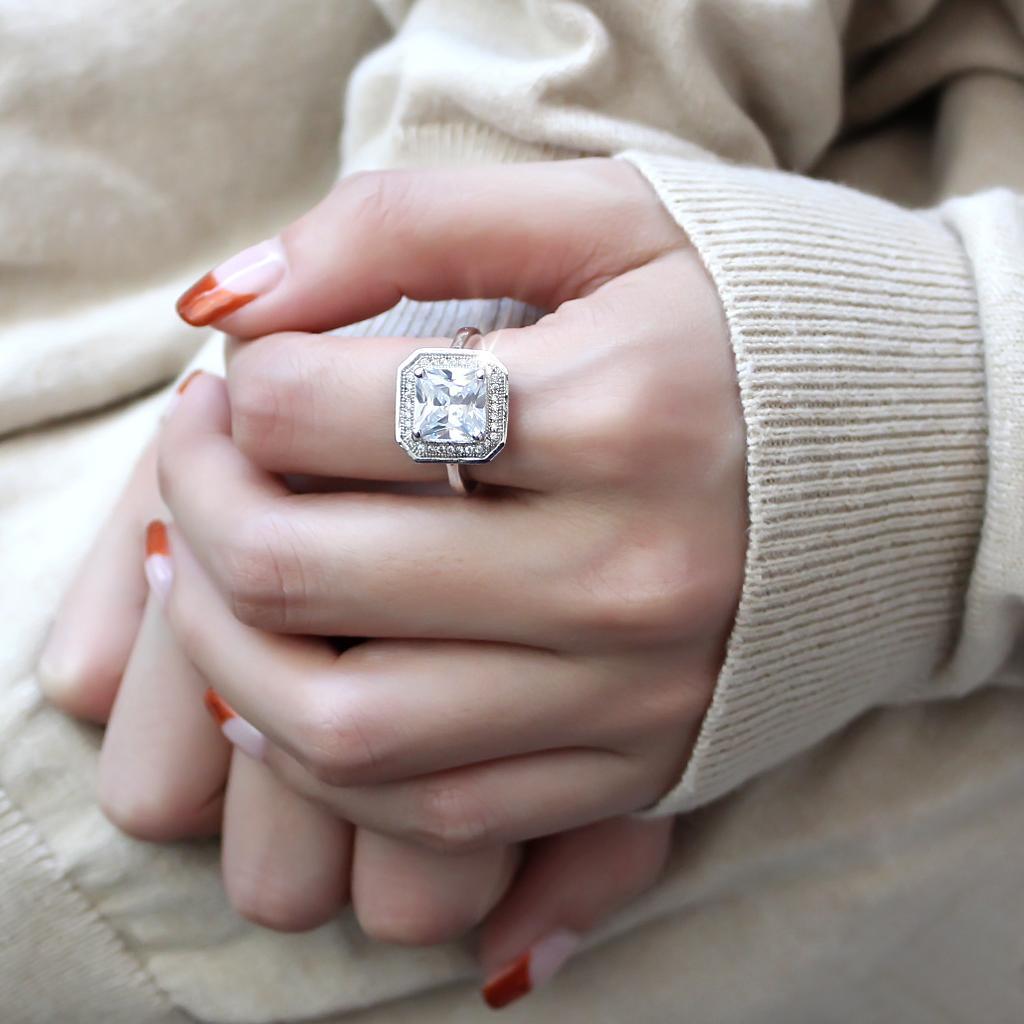 3W1451 - Rhodium Brass Ring with AAA Grade CZ  in Clear-4