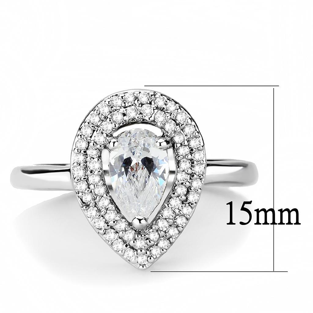 3W1453 - Rhodium Brass Ring with AAA Grade CZ  in Clear-1