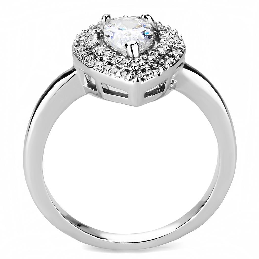 3W1453 - Rhodium Brass Ring with AAA Grade CZ  in Clear-2