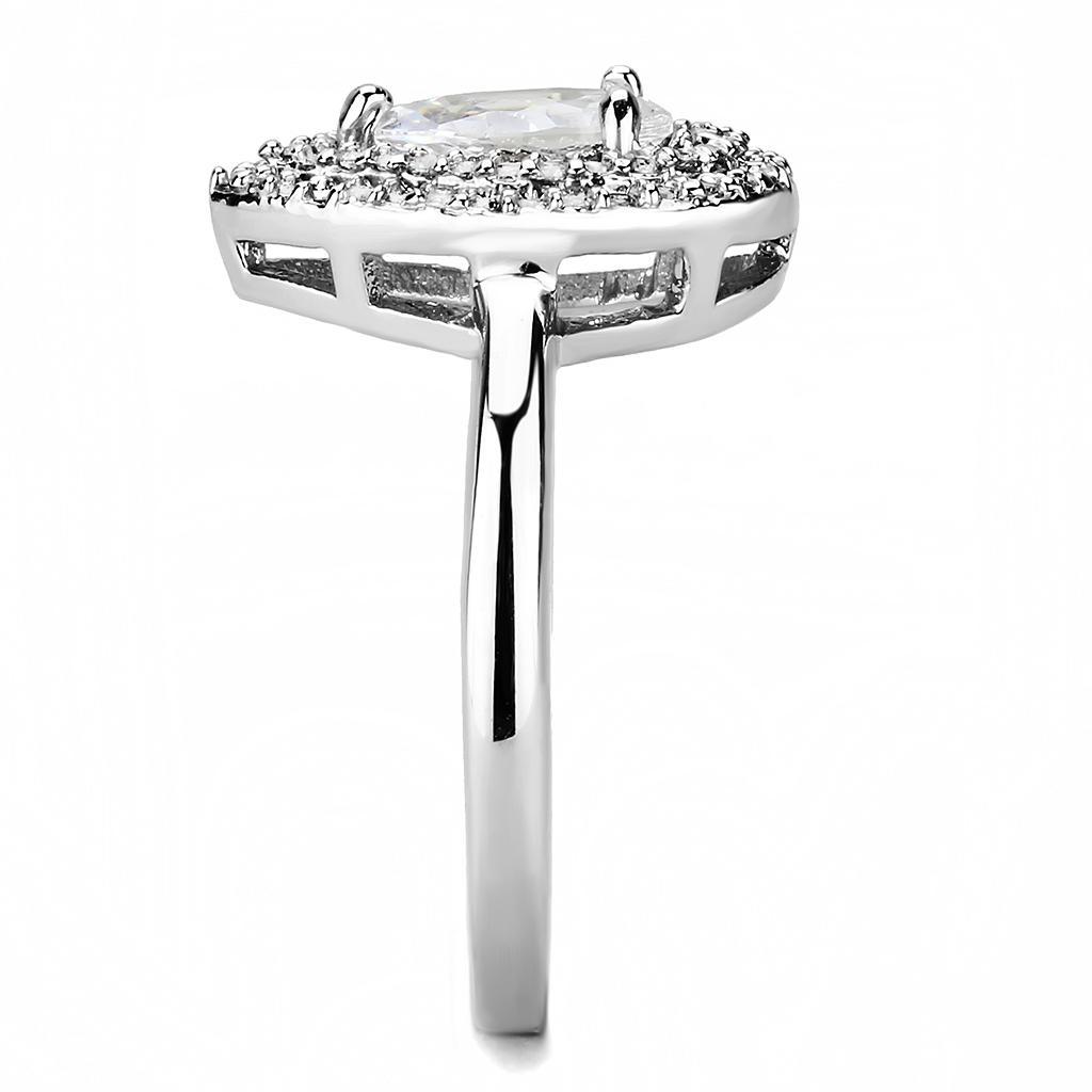 3W1453 - Rhodium Brass Ring with AAA Grade CZ  in Clear-3